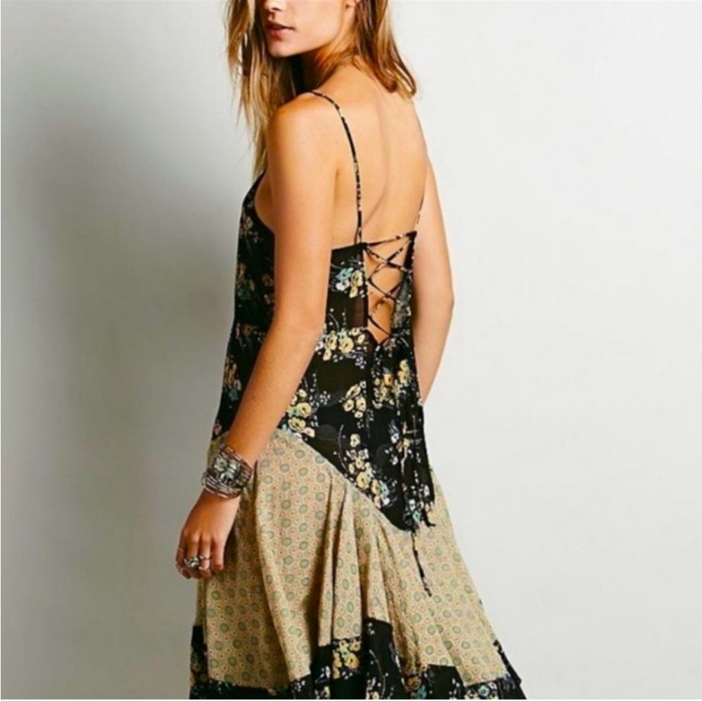 Rare Free People Dress Paisley Size L Black Tank Floral